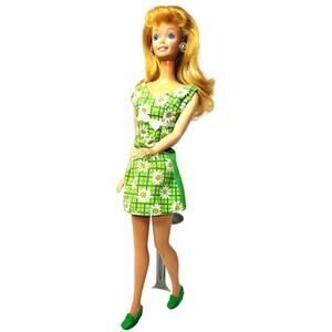 Green Eyed, Ginger Barbie with a Bright Green Daisy Dress~  Midge?   Skipper?